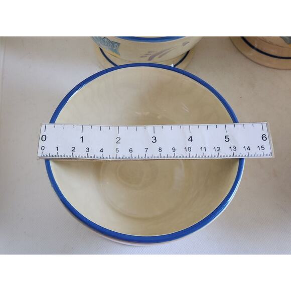 BOWLS-KIMBERLY HODGES-Hallmark-Cereal/Soup/Noodle-Blue-Light Cream-Footed-Set 4 - Picture 12 of 12